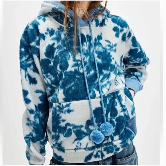 Free People NWT With Love Floral Print Fleece Sweatshirt Chambray Combo - S $130 - Picture 1 of 7